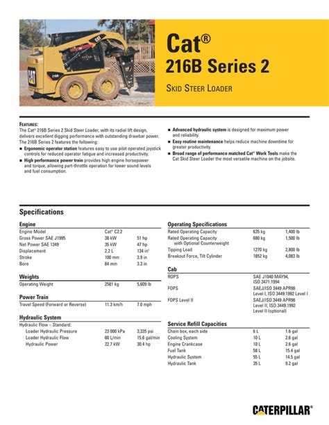 caterpillar skid steer loader 216b|cat 216b spec sheet.